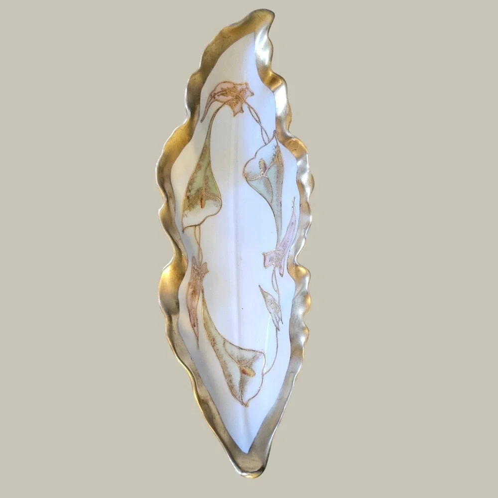 Limoges France Porcelain Celery Dish Calla Lily Gold Gilt Kahn & Henderson Tray